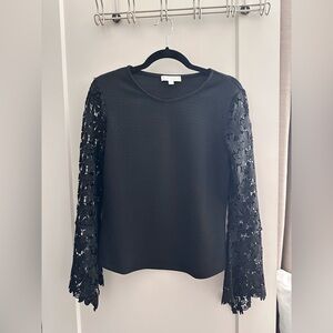 Anthropologie eri & ali Black Lace Sleeve Top XS